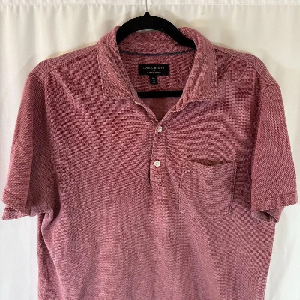 Banana Republic Wicking Pique Polo Men's Medium Red Short Sleeve 100% Cotton